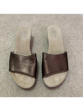Talbots Bronze Leather Uppers Slip On Open Toe Wedge Sandals